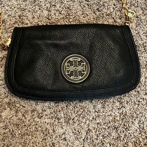 Tory Burch Clutch Amanda Logo Black Leather Cross Body/ Clutch Bag